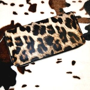 Leopard Animal Print Leather Zipper Wallet Zip Around
